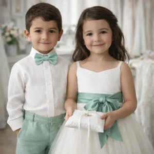 Cinto com laço para vestido e laço de pescoço (cetim verde água)